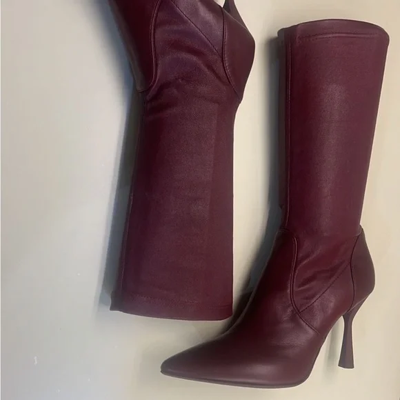 Agl MADE IN ITALY LEATHER Burgundy Heeled Boots with Stiletto Heel - Picture 4 of 8